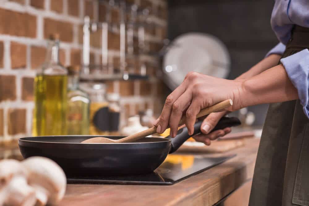 cooking breakfast in the morning before starting working from home