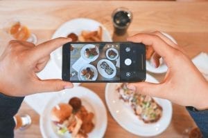 taking a picture of food and posting it on social media