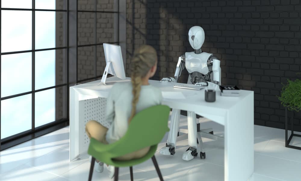 A robot conducting a job interview