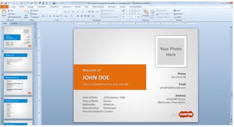 Template for a CV
