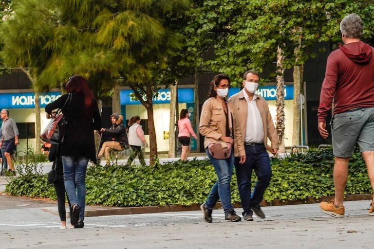 People with masks in public during COVID-19.